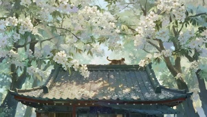 春天的鲜花猫咪