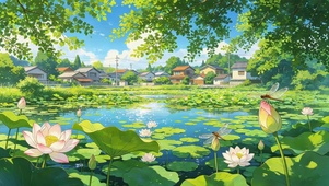 唯美绿色荷花池塘