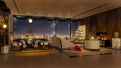 雪天都市新年房间