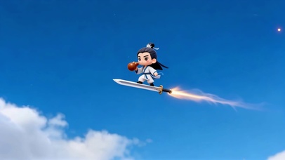 Q版仙侠修仙蓝天下御剑飞行逍遥