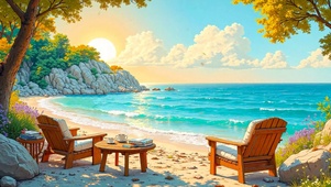 秋天落叶海景