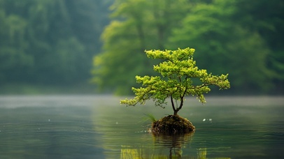 湖中小树