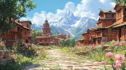 古城荒废建筑草地