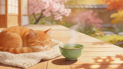 树下休闲猫咪带鱼屏