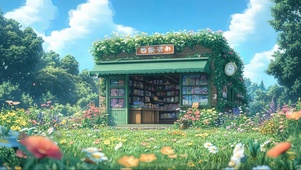 草原蓝天白云清新书店