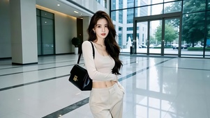 公司大厅里性感的长发美女