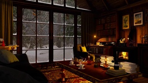 安静雪天壁炉小屋