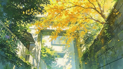 秋天枫叶小巷