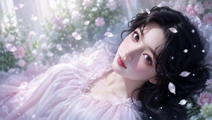 枕着花海的美女