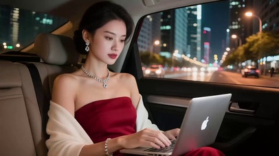 豪车后座办公美女总裁