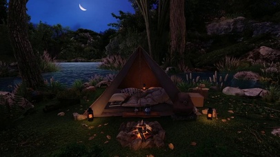 美丽的夜晚在湖边野营