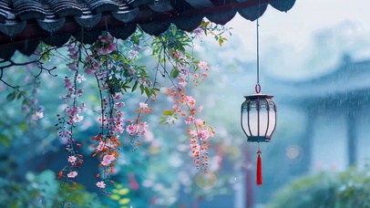 雨季屋檐鲜花