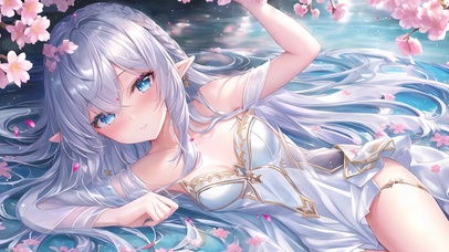 可爱樱花湖畔少女