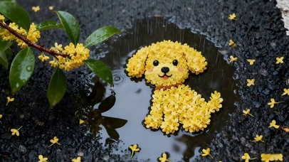 雨中桂花小狗