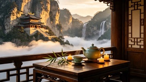 清晨山谷阁楼木屋