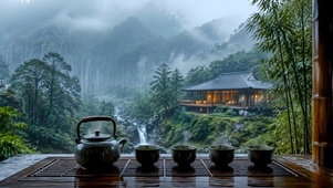 山水云雾雨景品茶