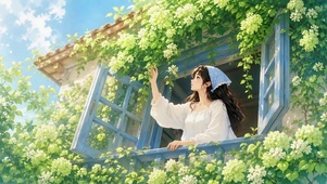 窗边花下治愈系动漫少女