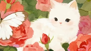 花朵中猫咪带鱼屏
