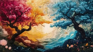 双色唯美浪漫森林之树