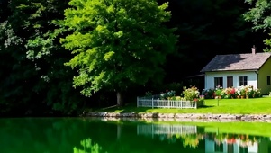 护眼湖面绿景带鱼屏