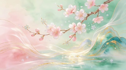 粉绿小清新桃花国风之韵