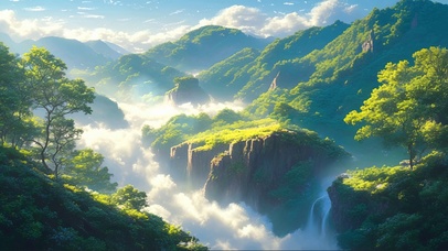 清新绿色云雾山谷