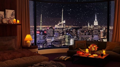 唯美城市夜景房间