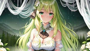 唯美夜晚湖畔花少女