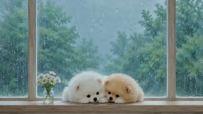雨天窗台小奶狗