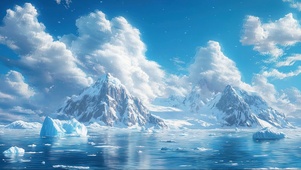 清新阳光南极雪山