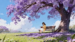 树下看书的女孩