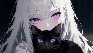 女孩和小黑猫
