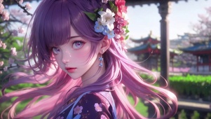 清纯可爱粉长发古风美女
