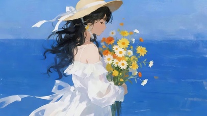 海边鲜花女孩