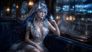 雨夜列车蓝发蝴蝶少女