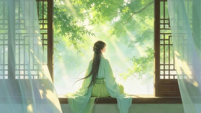 古风美女背影护眼壁纸