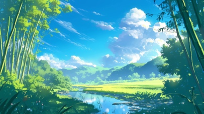 蓝天竹林小溪