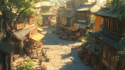 黄昏微光古城村庄街道