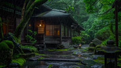 幽静雨天木屋