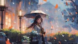 雨中撑伞女孩