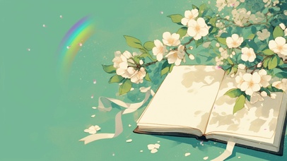 彩虹樱花与书