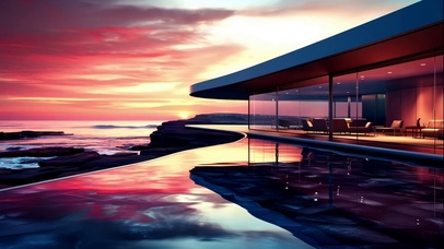 晚霞中的海边观景房