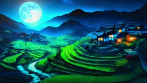 唯美乡村田园夜景