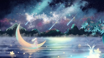 星空唯美月亮湖面动态壁纸