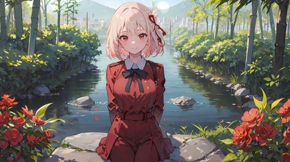 清纯溪边黄发少女