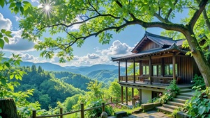 山林间的阳光木屋