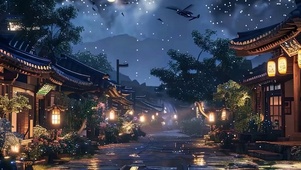 古风夜色带鱼屏