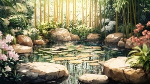 绿色园林荷塘景观