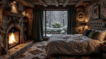【雪景】卧室的壁炉