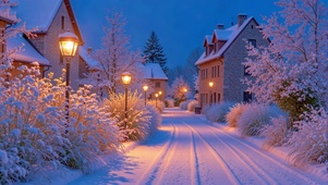 唯美雪天夜景小路